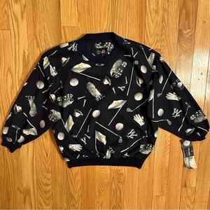 Vintage Pin High Pullover All Over Print Golf Windbreaker Top Sz S Navy Blue NWT